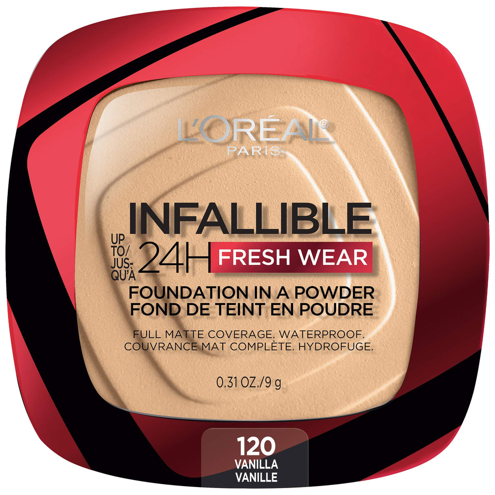 L'Oréal Paris polvo compacto Infallible frontal con tapa cerrada beneficios durabilidad