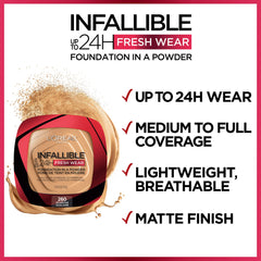 Aplicación con brocha del polvo L'Oreal Paris logrando cobertura uniforme y aspecto natural