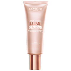 L'Oreal Paris True Match Lumi Glotion vista frontal mostrando el tono 902 Light y beneficios hidratantes
