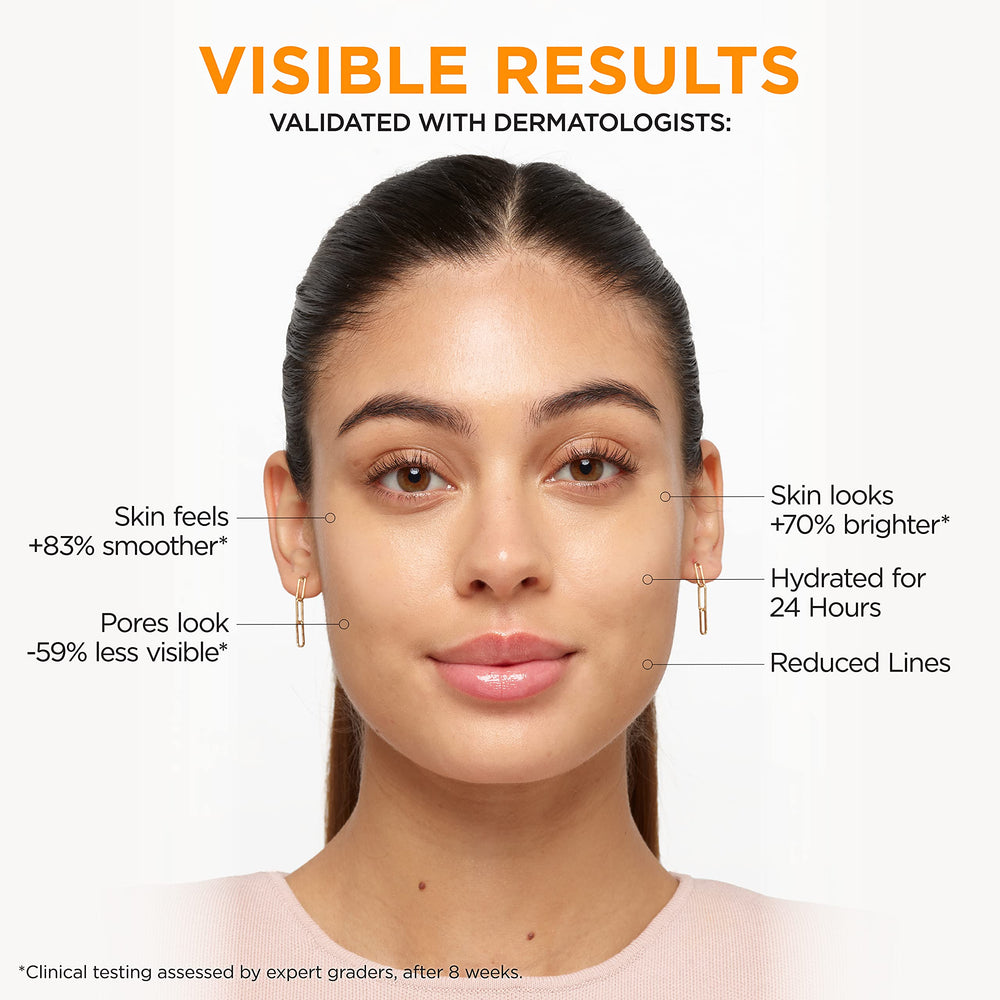 L'Oreal Paris imagen antes y después de piel iluminada, refleja resultados
