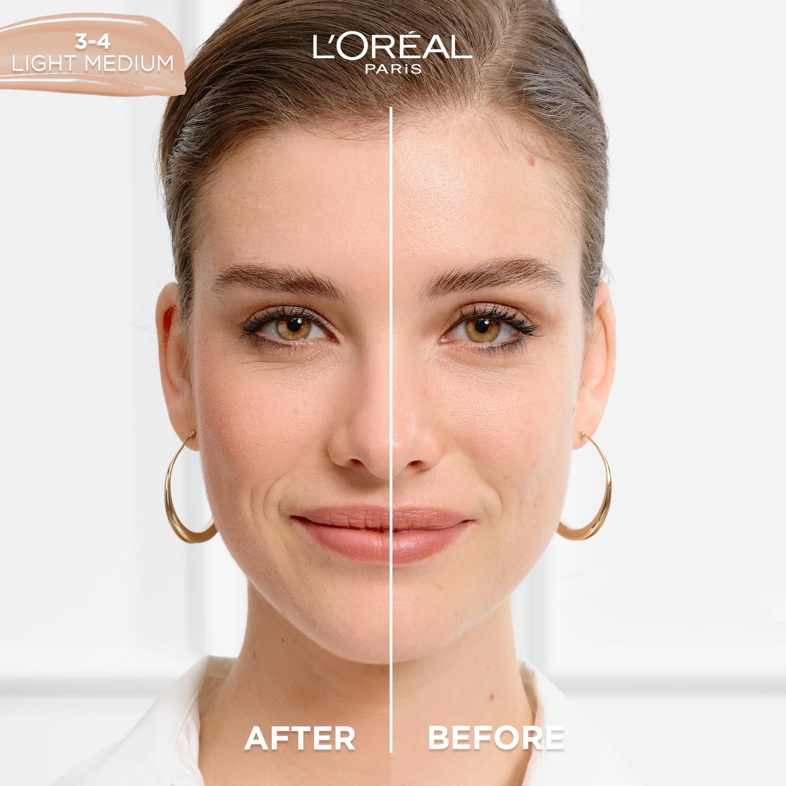 L'Oreal Paris gota de sérum sobre la piel con textura hidratante visible