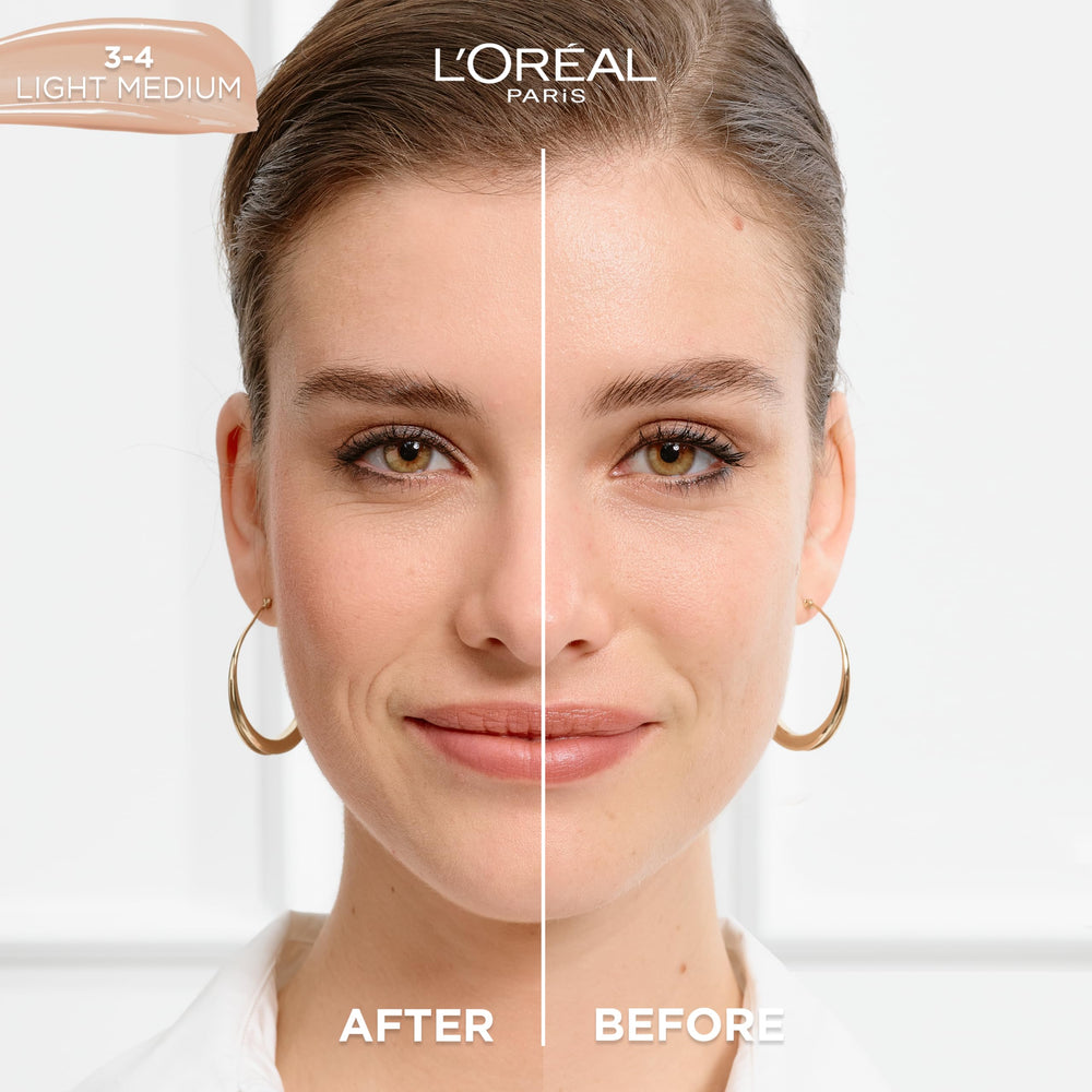 L'Oreal Paris gota de sérum sobre la piel con textura hidratante visible