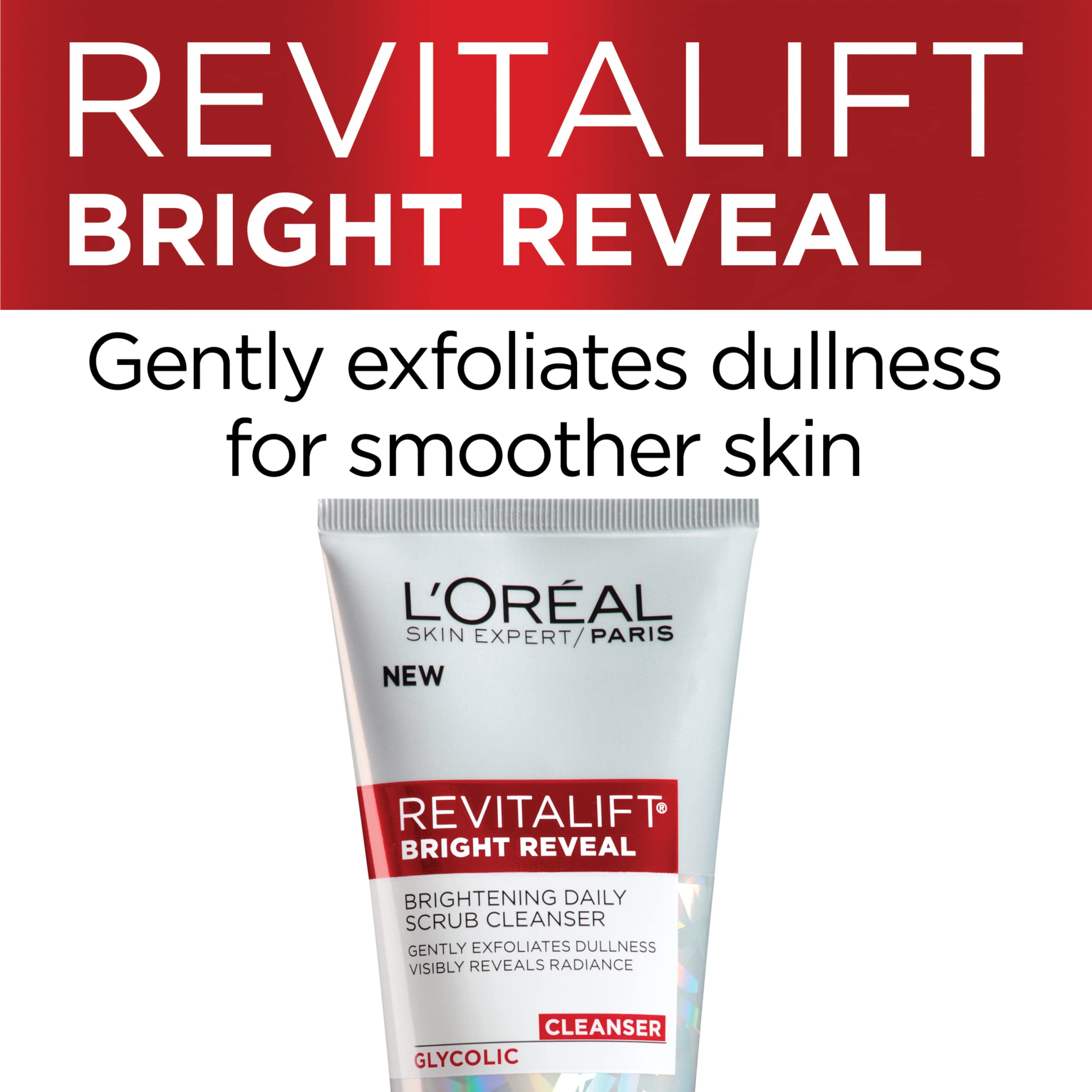 L'Oreal Paris textura en gel con gotas indicando limpieza suave y exfoliación