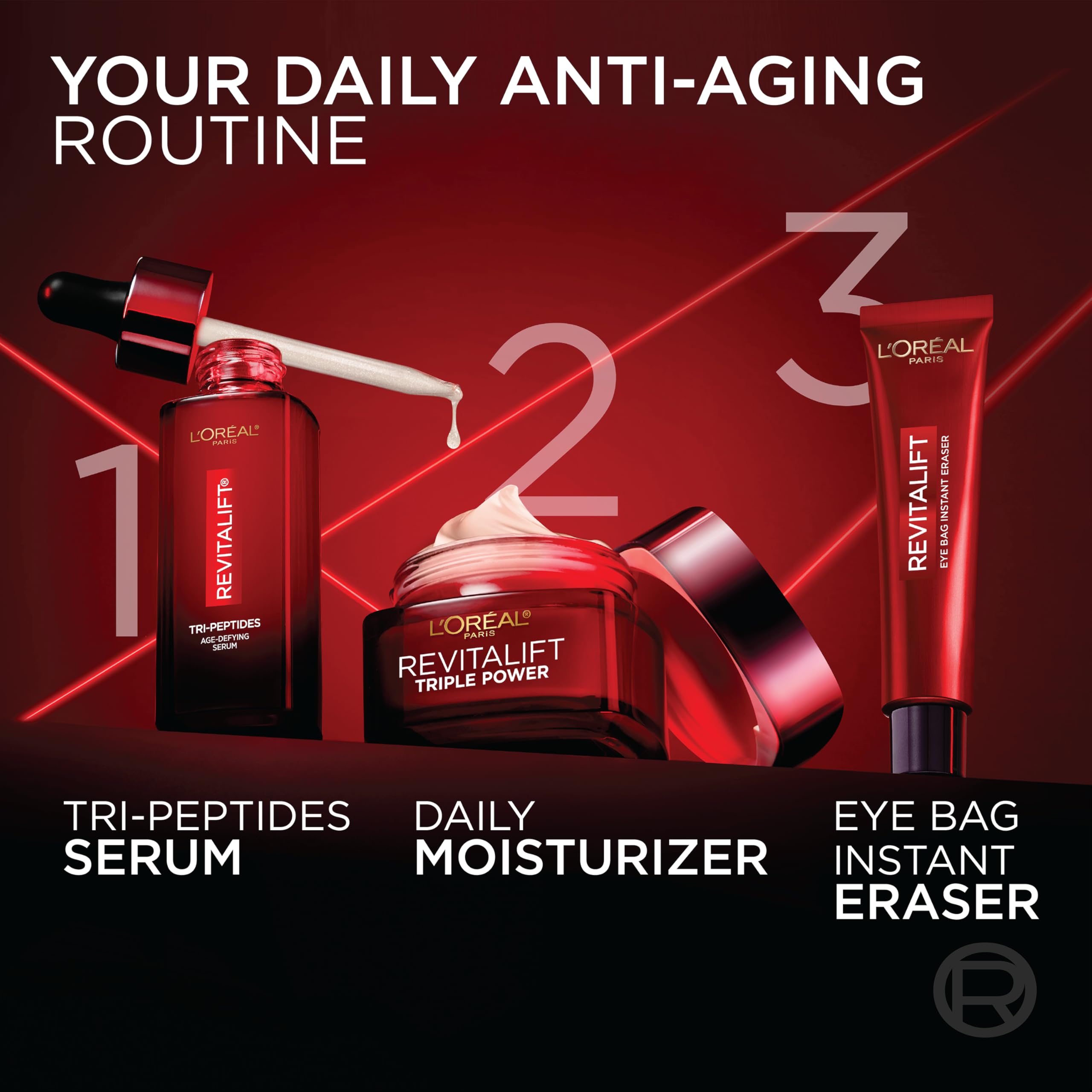 L'Oreal Paris comparación de tamaño Revitalift con una mano para escala