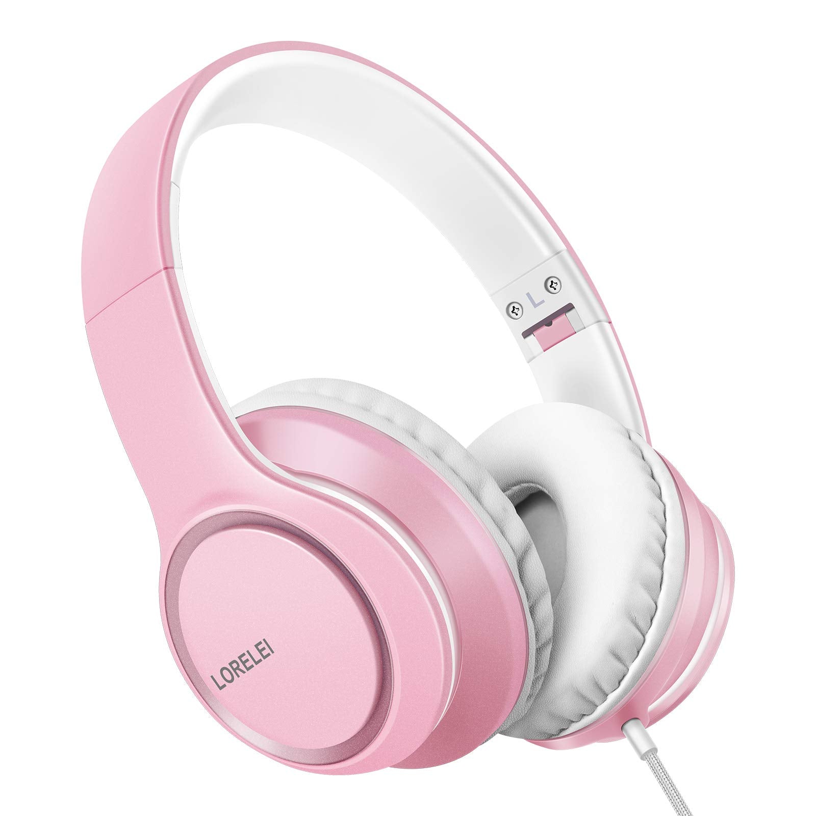 Auriculares LORELEI X8 frontal rosa perla mostrando diseño elegante y cómodo