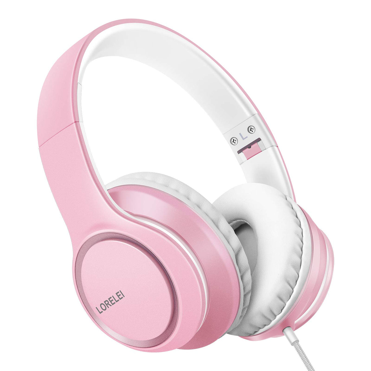 Auriculares LORELEI X8 frontal rosa perla mostrando diseño elegante y cómodo
