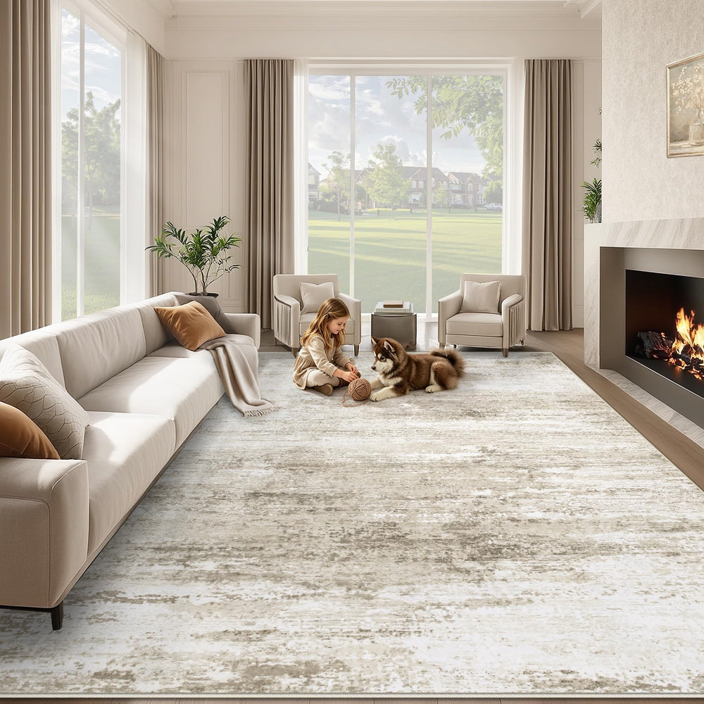 losbulake vista frontal de alfombra beige, aporta confort visual