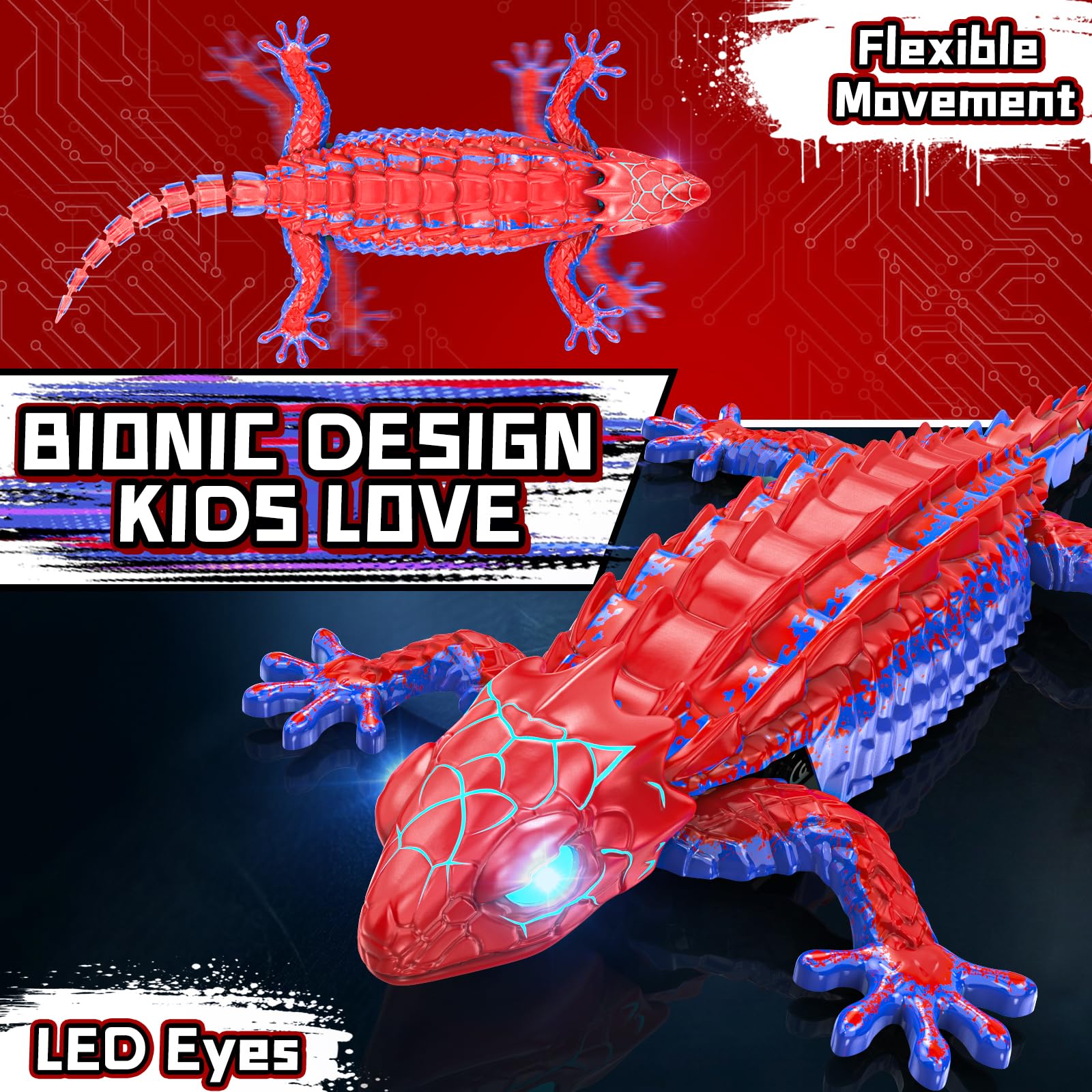 Loueouv gecko ojos LED azules brillando para juego nocturno atractivo