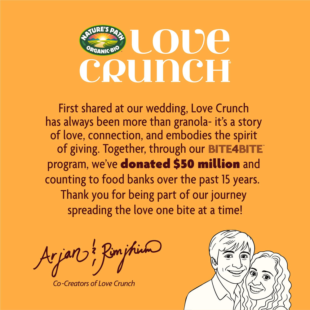 Love Crunch etiqueta nutricional destacando granos integrales