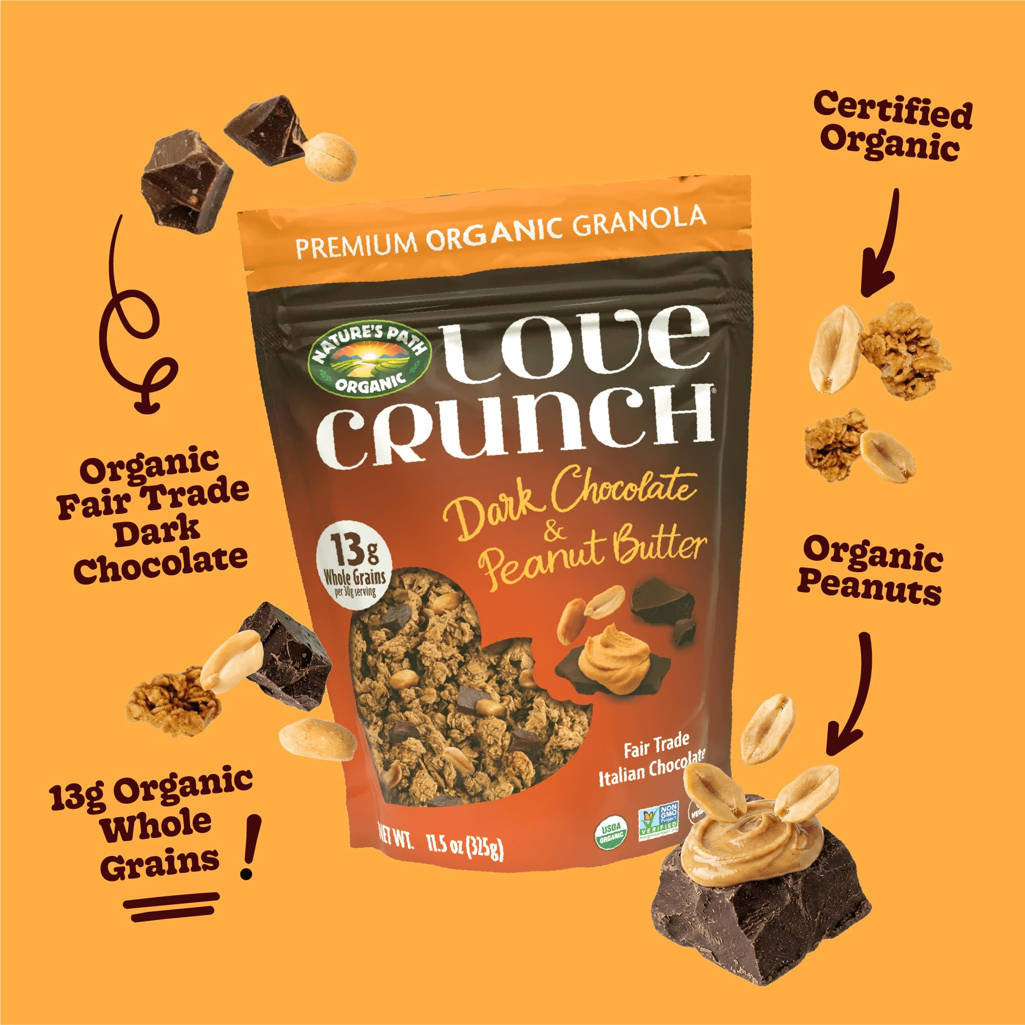 Love Crunch trozos de chocolate y cacahuates que realzan sabor
