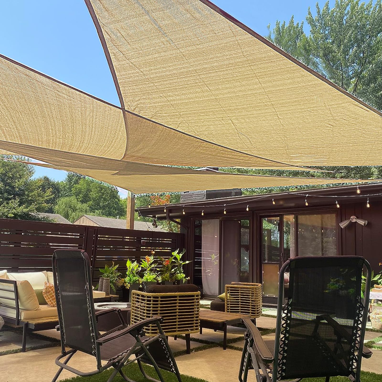 LOVE STORY front view of sand triangle sail showing clean single-piece canopy and shade benefit