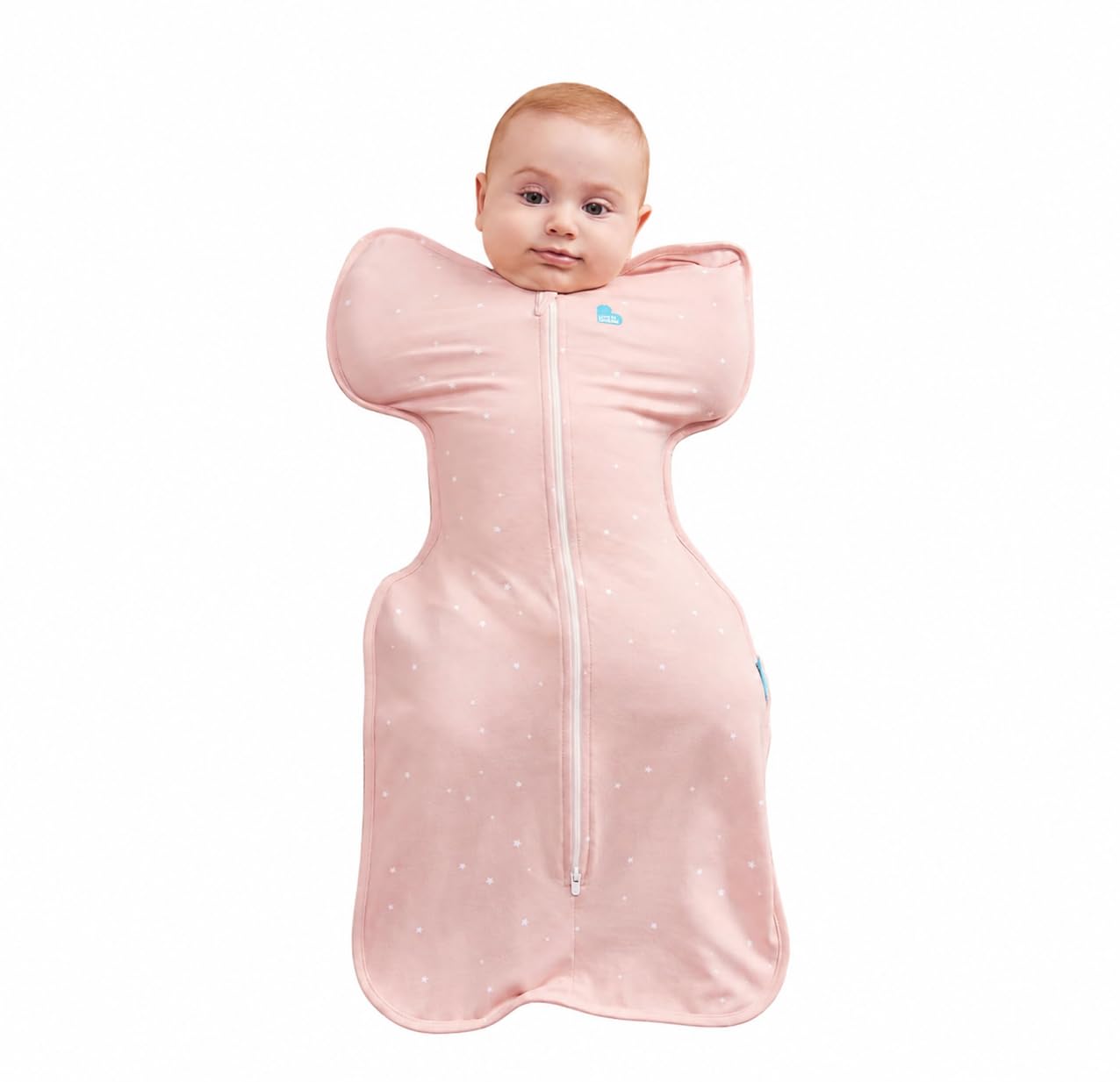 Love to Dream vista frontal del saco rosa, ajuste seguro y cómodo