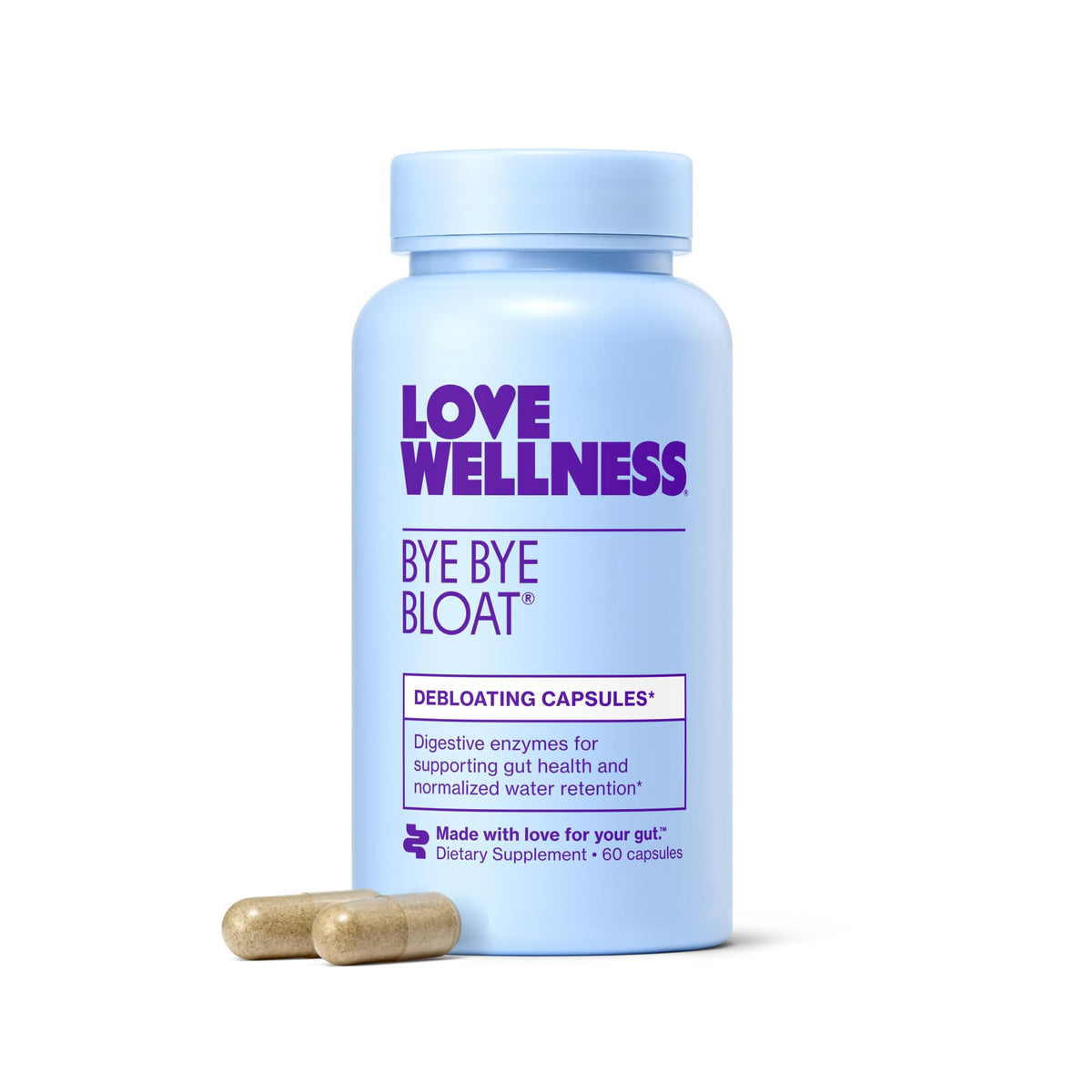 Love Wellness bottle front view showing clean packaging and benefits
