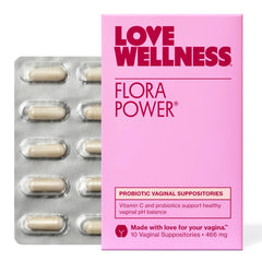 Love Wellness empaque frontal mostrando 10 supositorios y beneficios