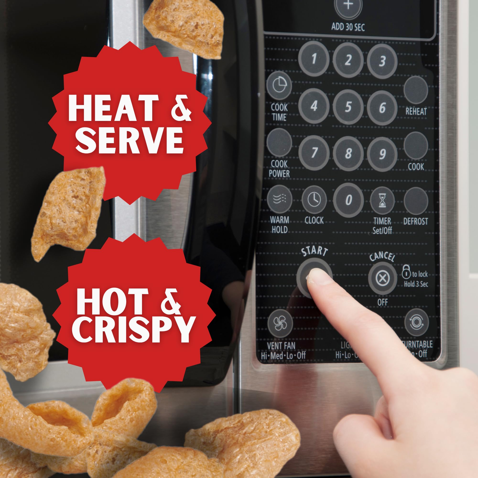 Lowrey's curls in hand to show portion size and portable convenience