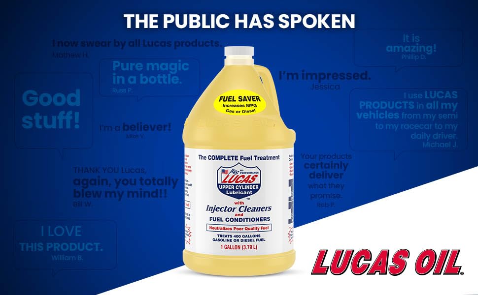 Lucas Oil galón al lado de una botella para visualizar tamaño práctico