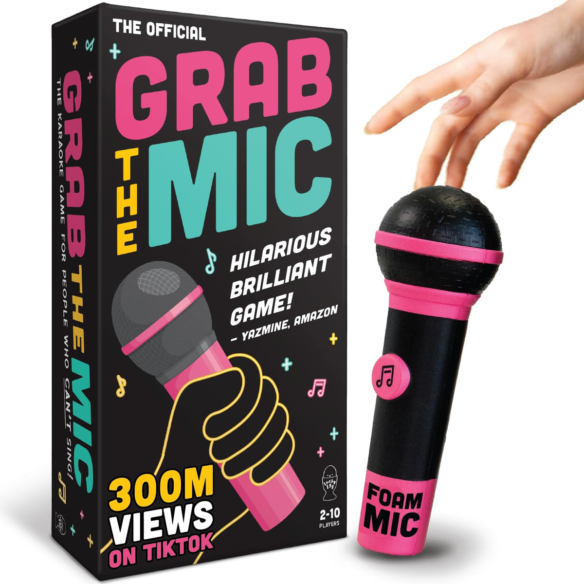 Lucky Egg caja frontal del juego Grab The Mic mostrando título y divertida ilustración