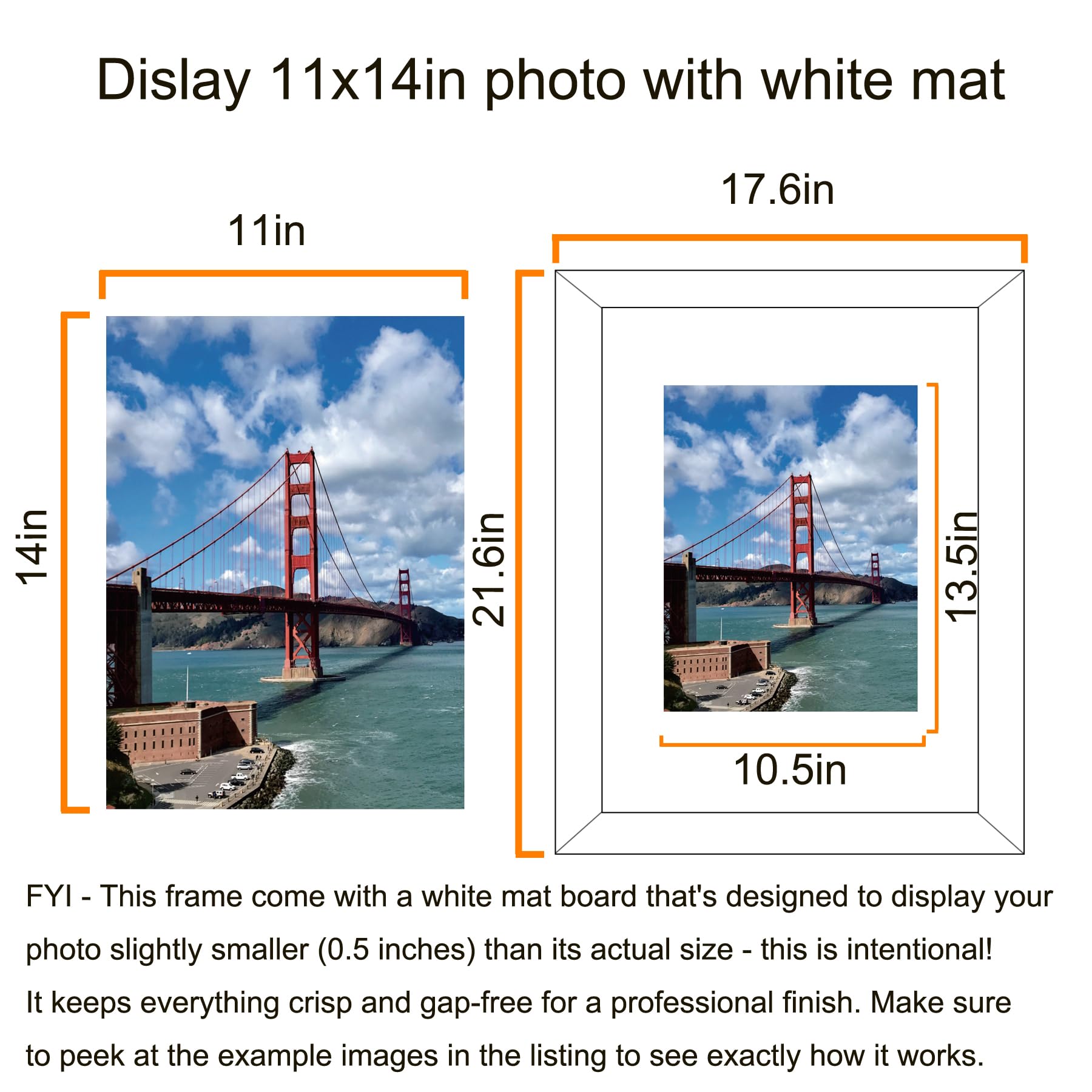 LUCKYLIFE marco con paspartú mostrando foto 11x14 y presentación limpia
