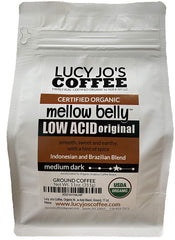 Lucy Jo's Coffee frente del paquete mostrando diseño y beneficios suaves