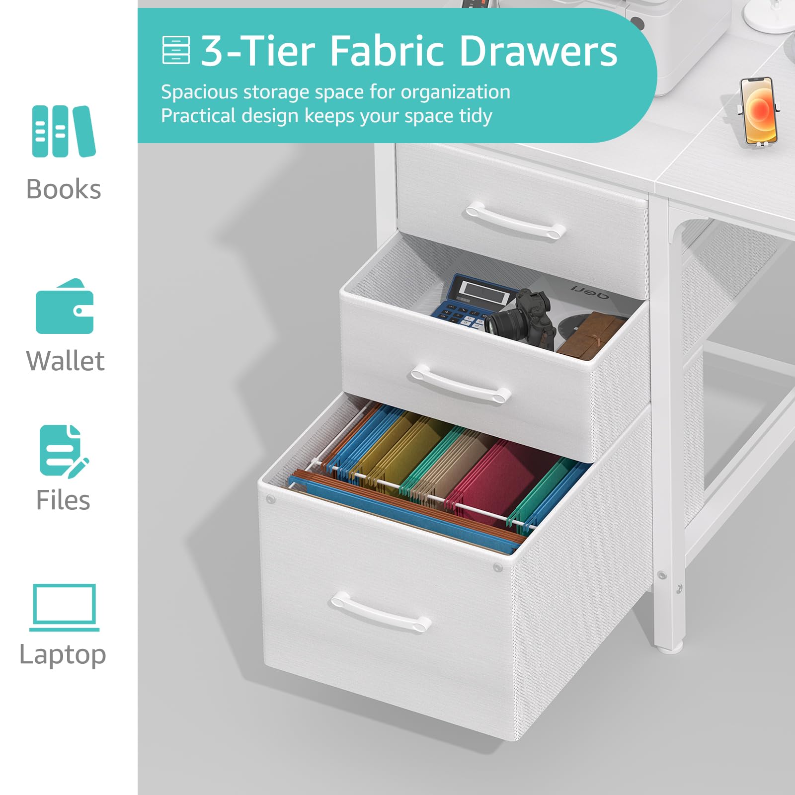 Lufeiya escala con persona junto al escritorio, ideal para espacios compactos