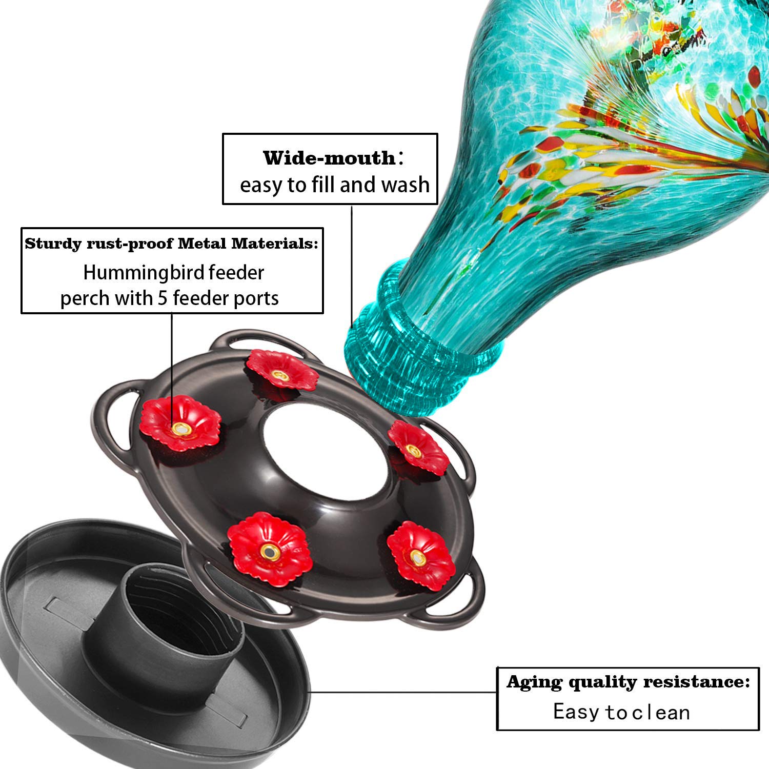 LUJII feeder in use with hummingbirds demonstrating attraction benefit