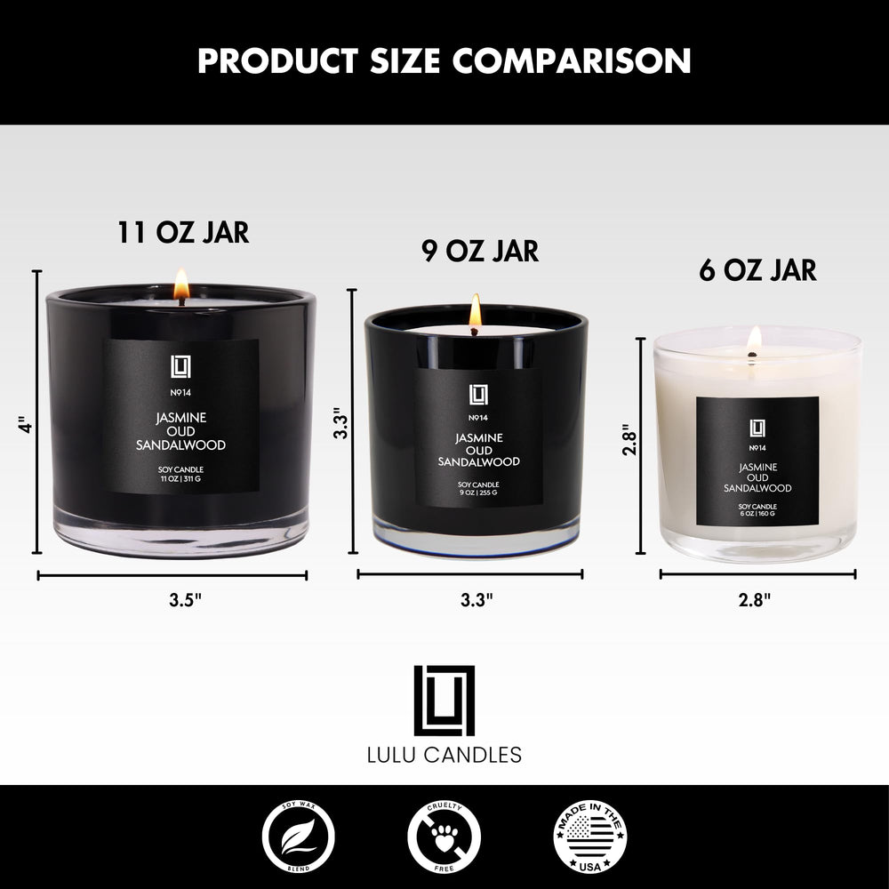 Lulu Candles primer plano de aroma oud y sándalo que evoca calidez