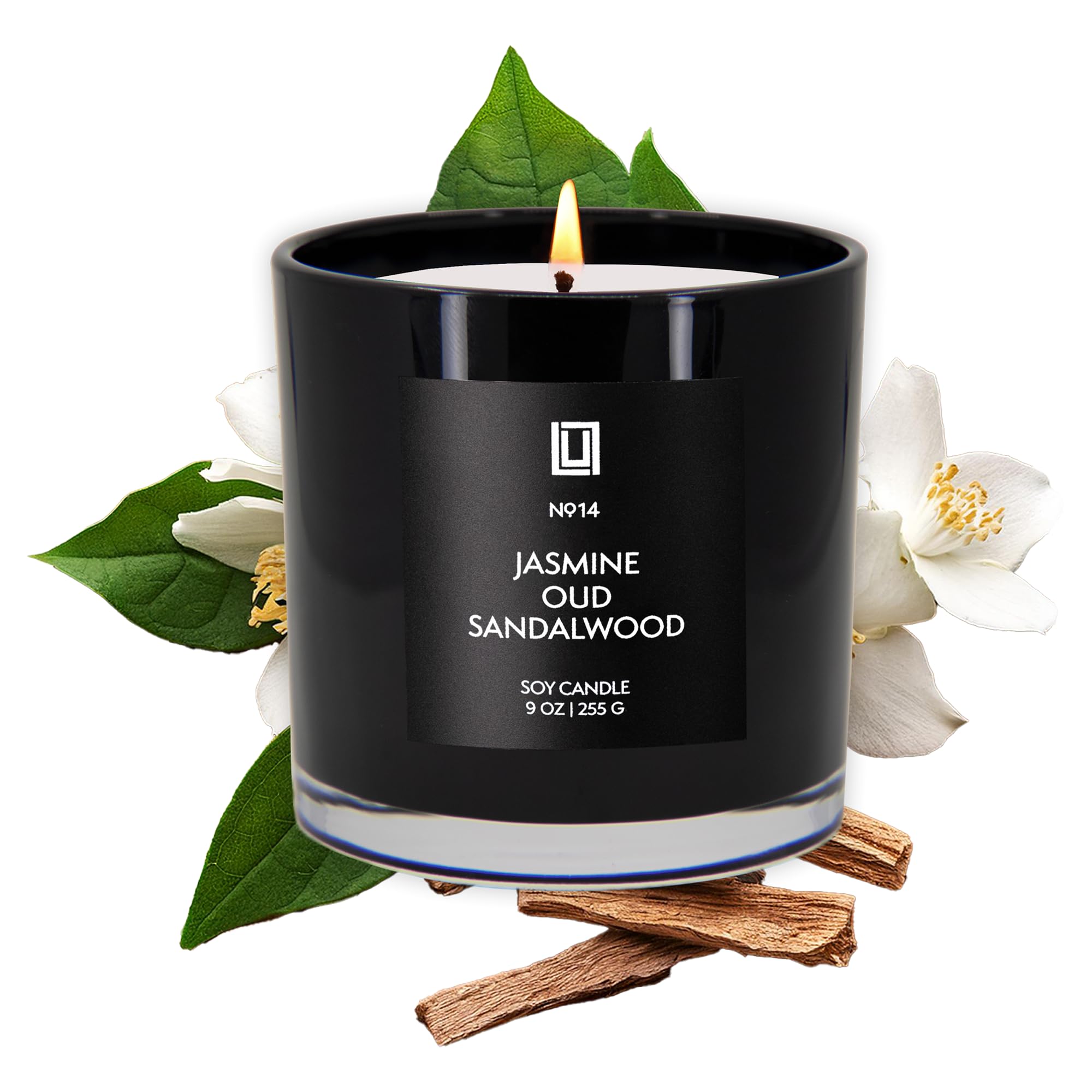 Lulu Candles vaso frontal mostrando diseño y tamaño, ambiente elegante