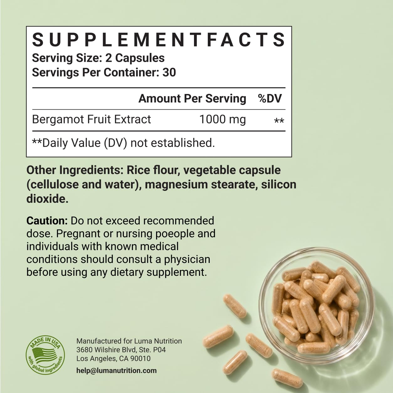 Luma Nutrition frasco junto a regla para comparar tamaño y cantidad