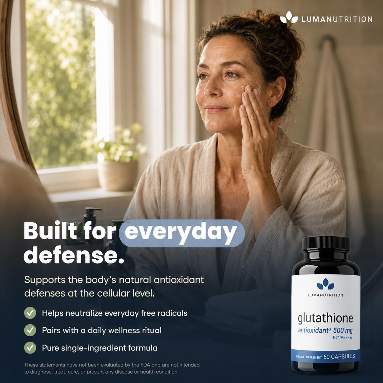 Luma Nutrition presentación abierta con 60 cápsulas para 30 días