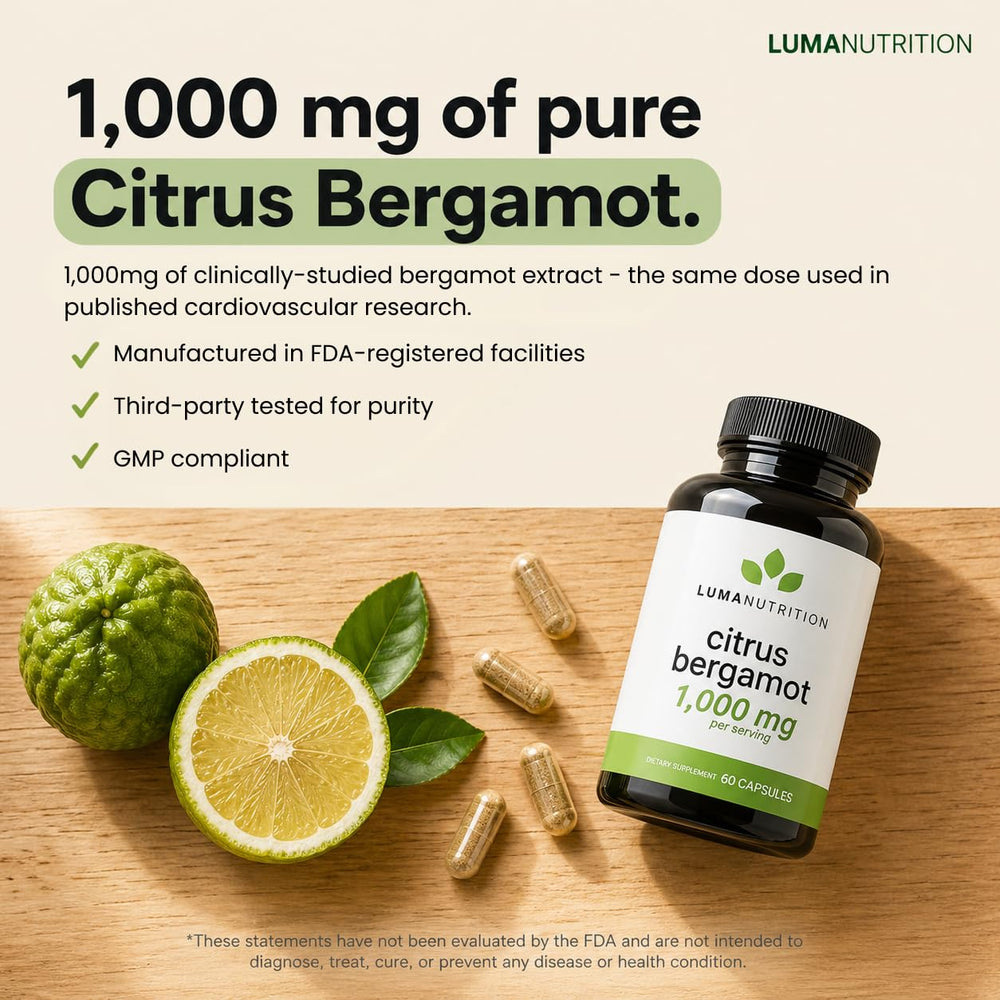 Luma Nutrition polvo de extracto de bergamota mostrando textura y pureza