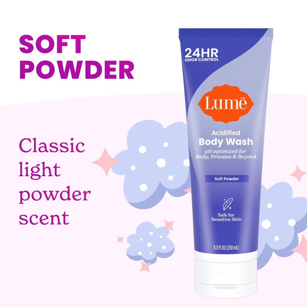 Lume gel en uso bajo la ducha demostrando limpieza y frescura duradera