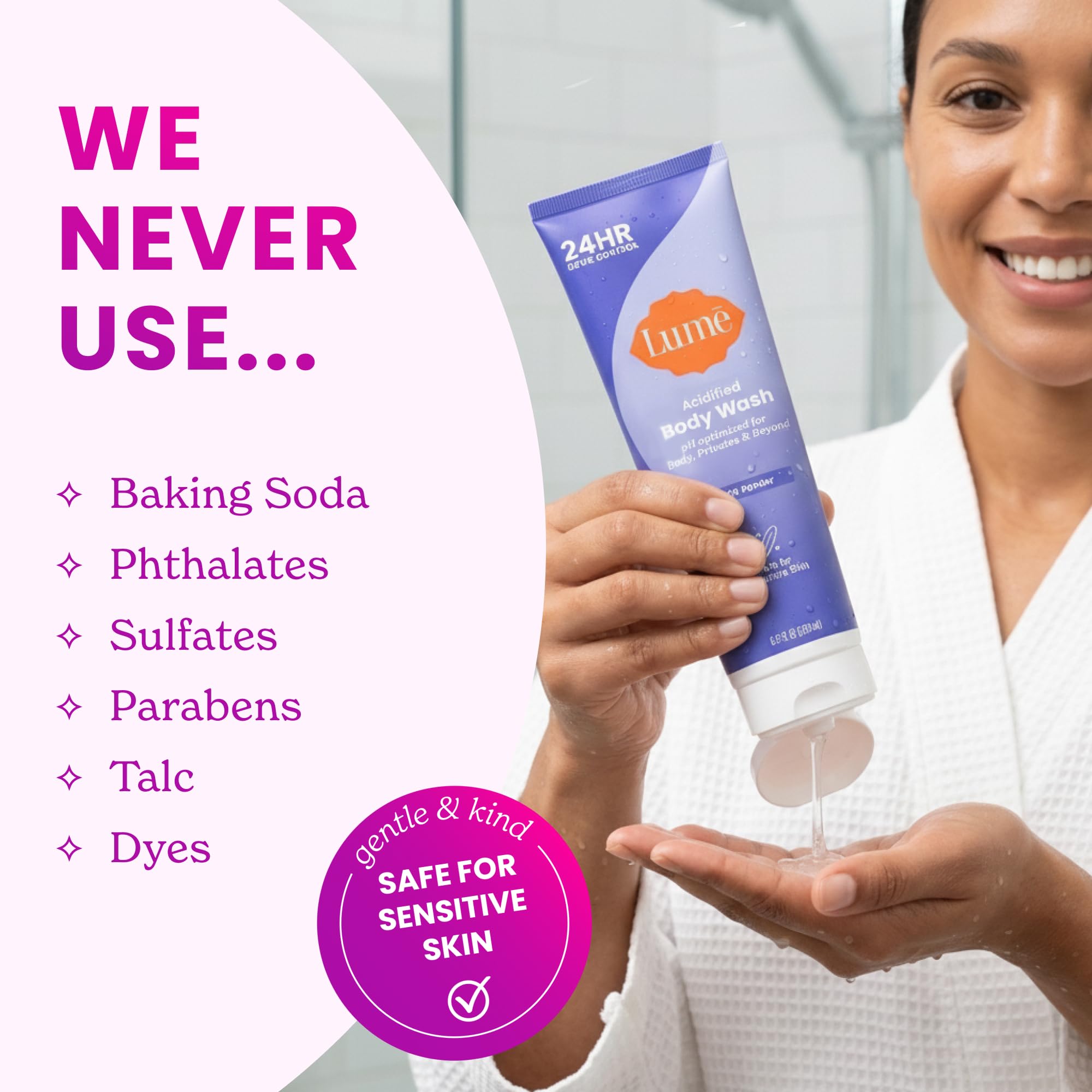 Lume gel etiqueta con información del pH y beneficios para reducir olor