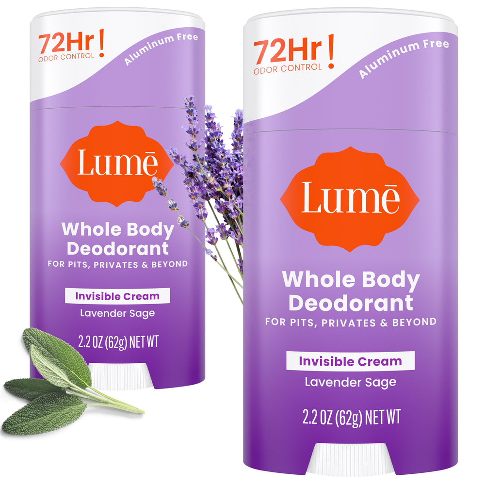 Lume pack frontal Lavender Sage mostrando envase y beneficio antiólor