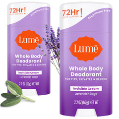 Lume pack frontal Lavender Sage mostrando envase y beneficio antiólor