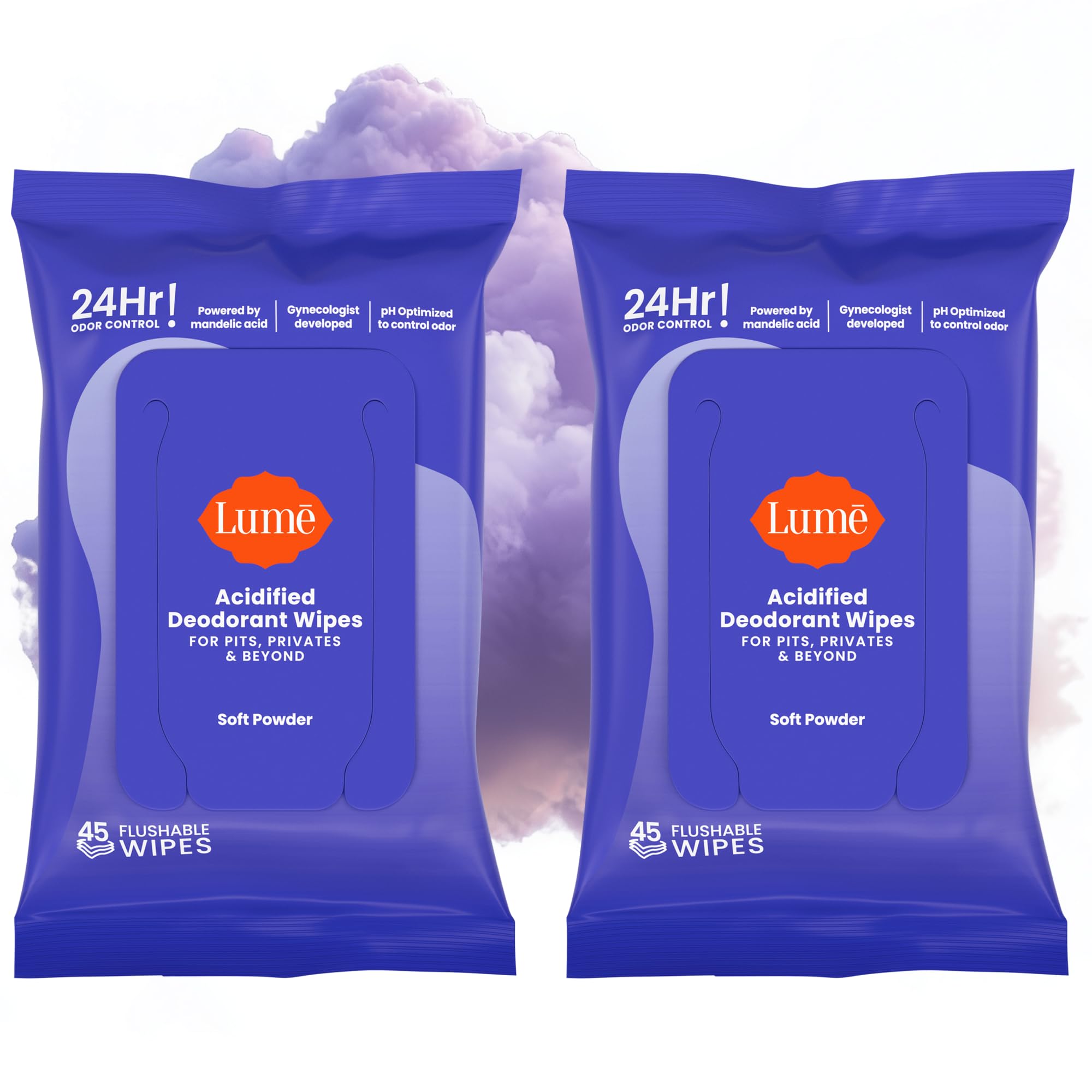 Lume empaque frontal mostrando doble pack y aroma Soft Powder