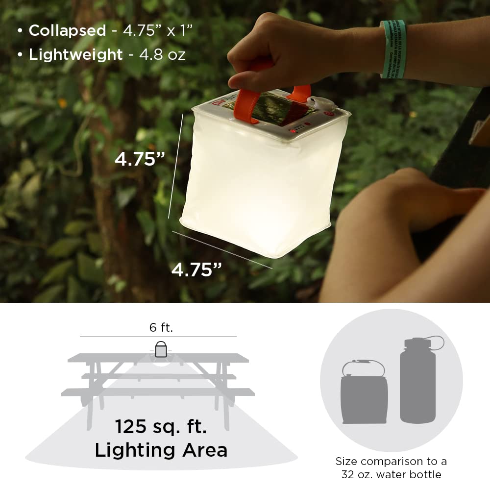 LuminAID Nova dentro de una tienda de campaña proporcionando luz útil