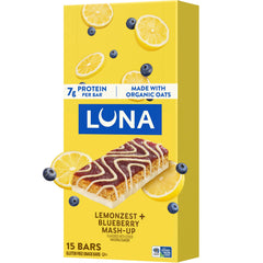 Luna Bar frente del empaque mostrando caja de 15 unidades y conveniencia