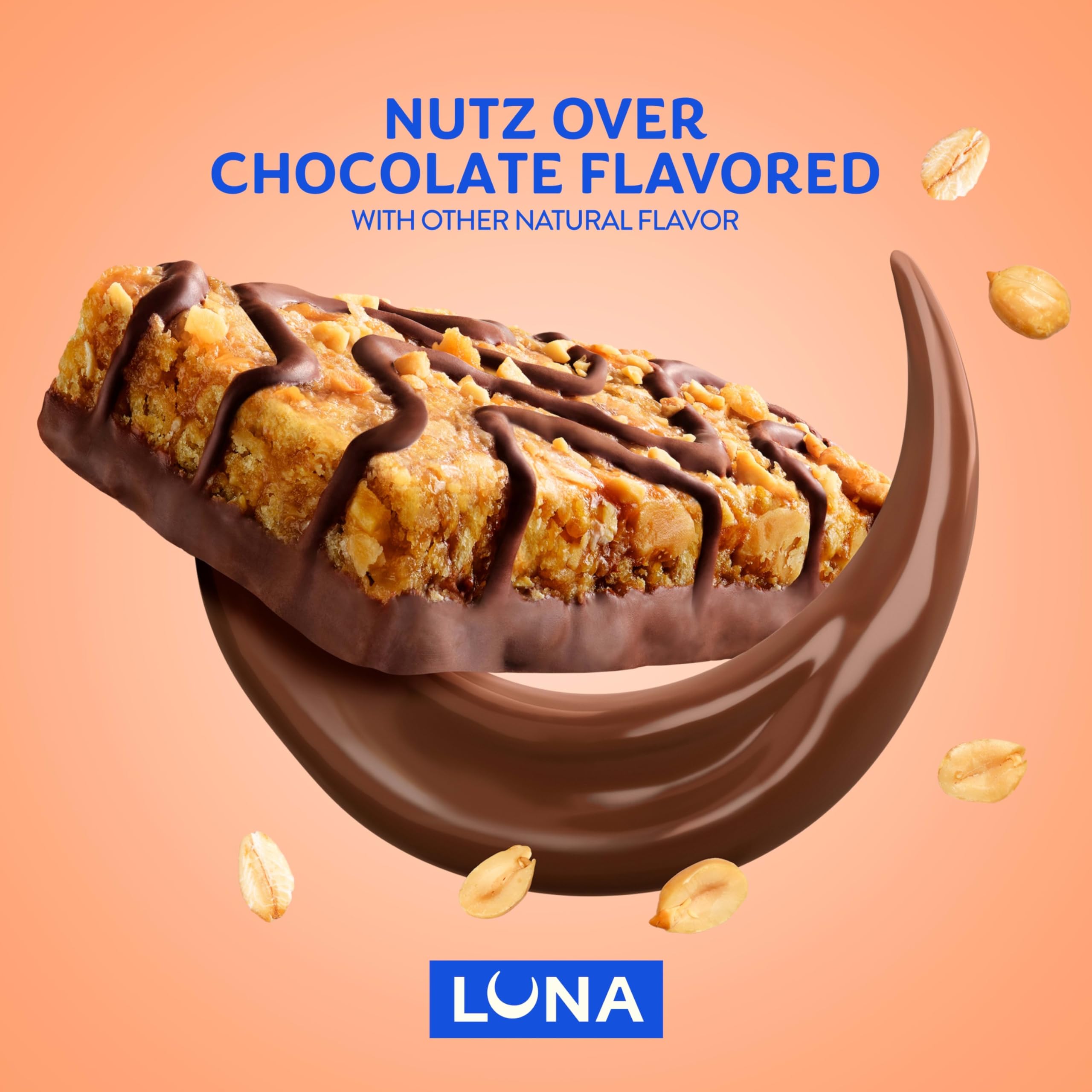 Luna Bar porción y etiqueta nutricional mostrando contenido de proteínas