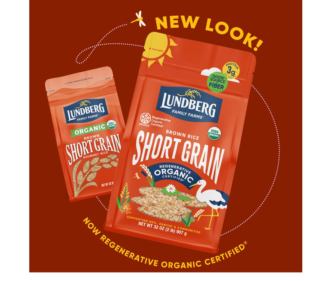 Lundberg etiqueta con sellos USDA Organic y Non-GMO que inspira confianza