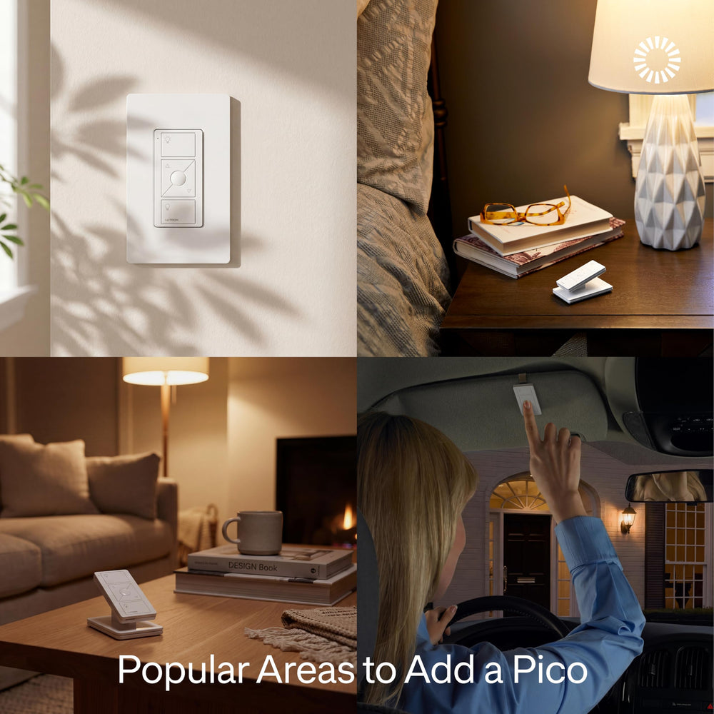 Lutron Pico mando inalámbrico mostrando control remoto práctico