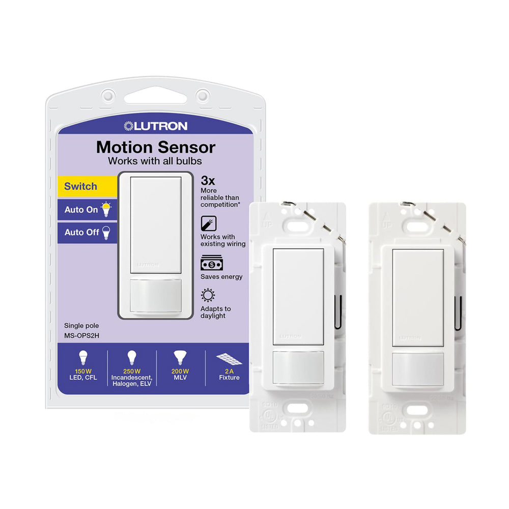 Lutron Maestro vista frontal con botones claros y diseño compacto, facilidad de uso