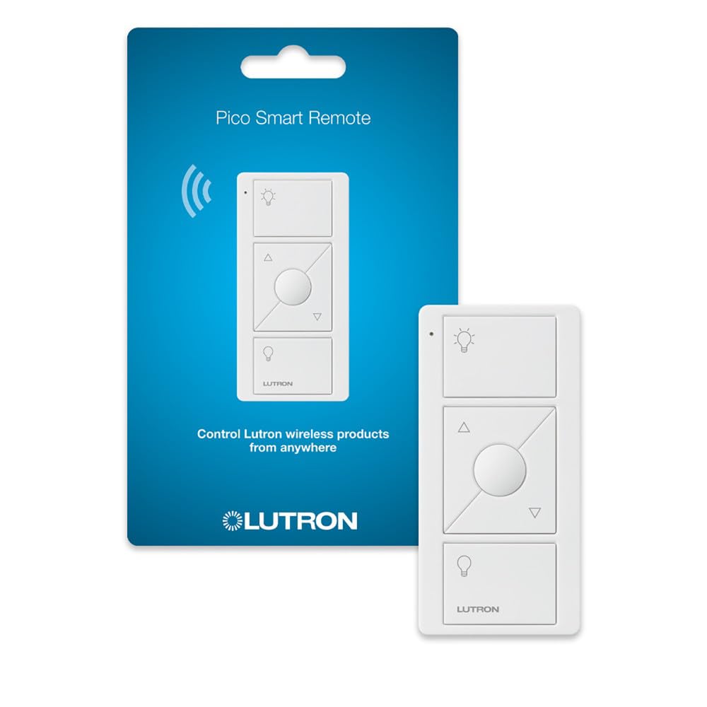 Lutron Pico frontal mostrando los tres botones y su diseño compacto, mejora el control de la iluminación