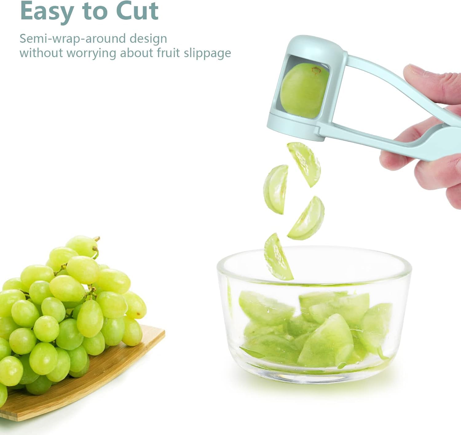 Luvan en uso cortando uvas, seguridad al preparar snacks infantiles