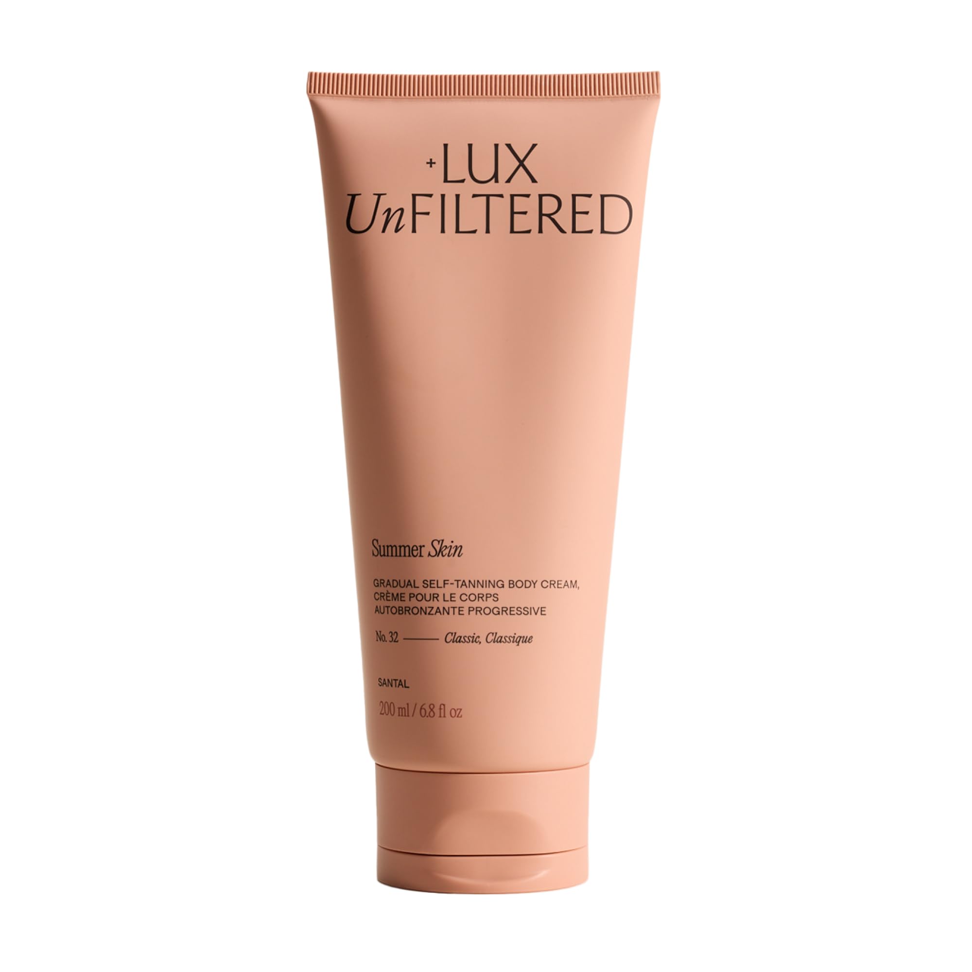 Lux Unfiltered bote frontal Santal mostrando diseño y textura crema hidratante