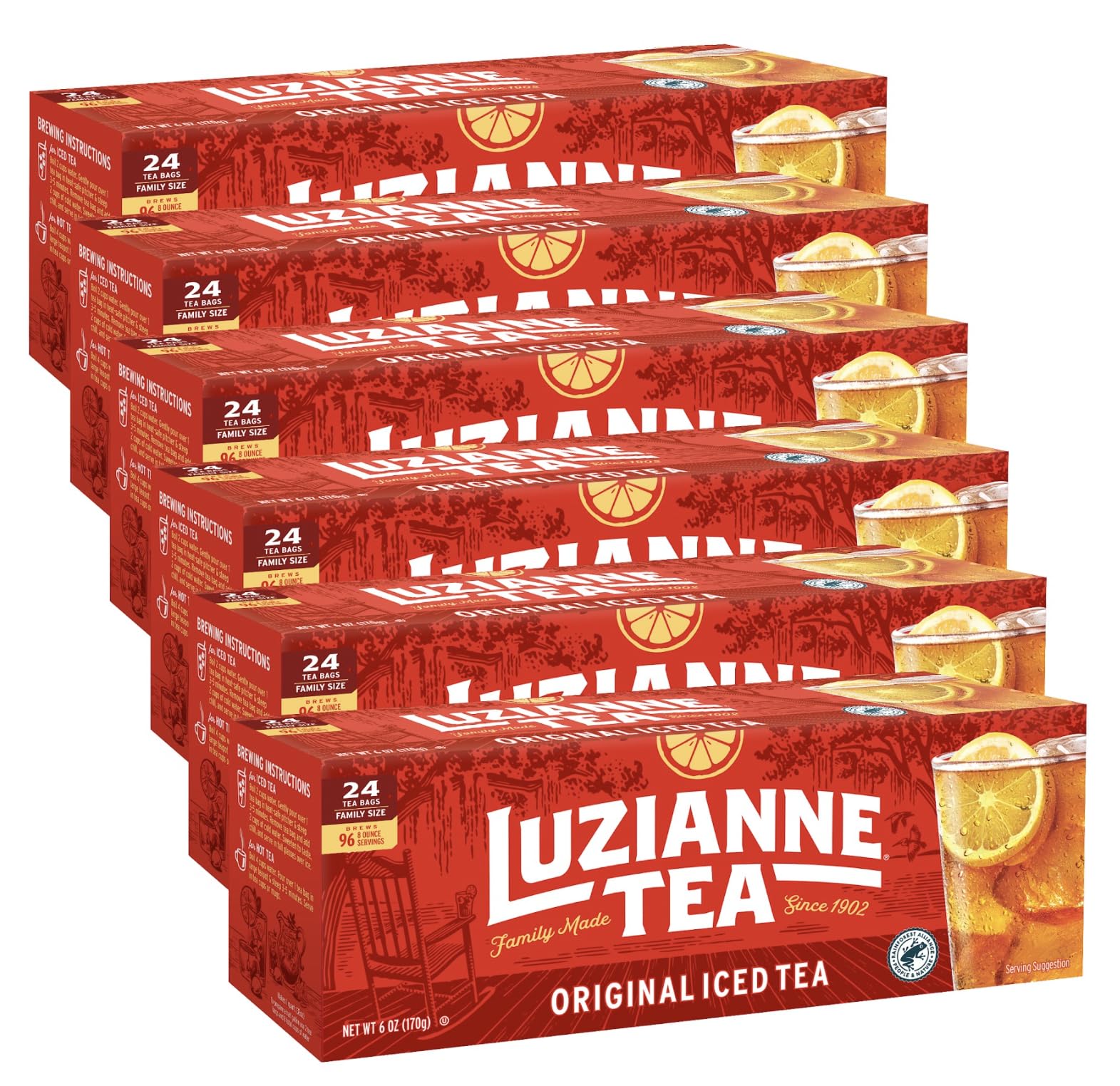 Luzianne frente del envase mostrando diseño y cantidad, ayuda a elegir producto