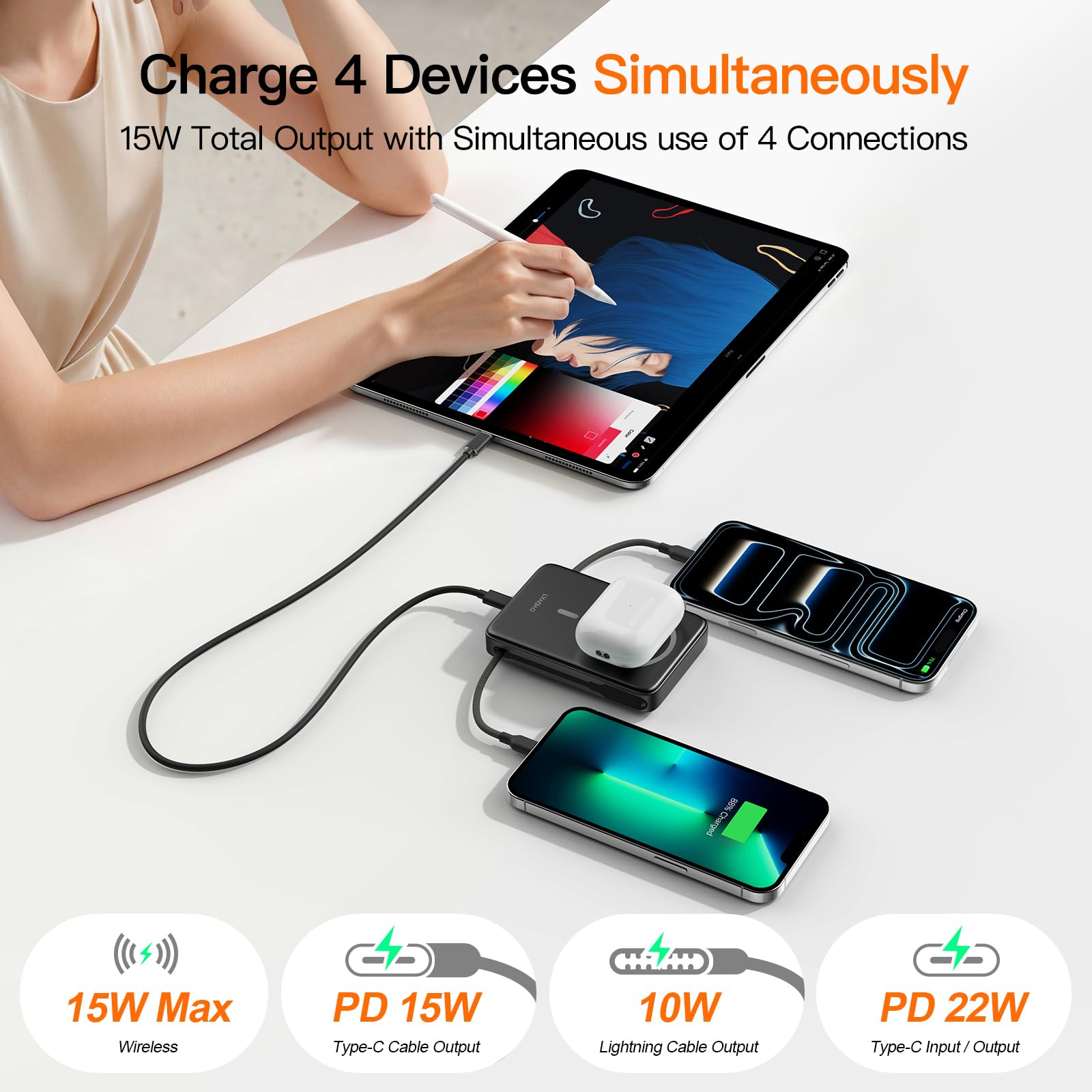 LYAOAO cables integrados USB-C y Lightning listos para cargar sin llevar cables
