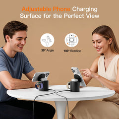 LYAOAO modo soporte vertical con iPhone mostrando videollamada sin cables
