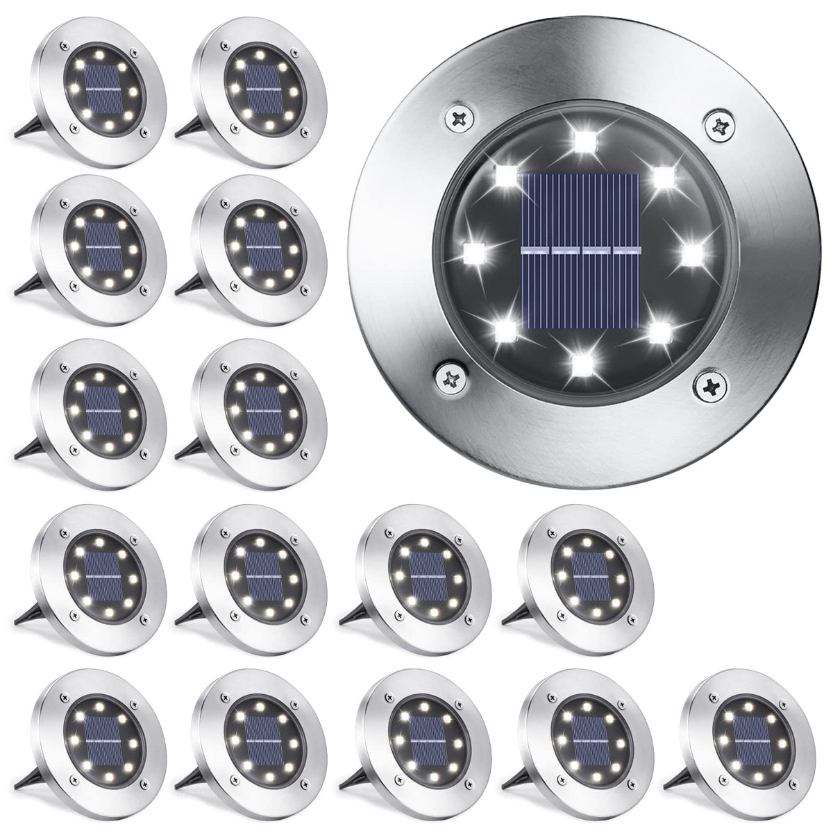 LYHOPE pack frontal de 16 luces solares mostrando diseño y color blanco para iluminación exterior