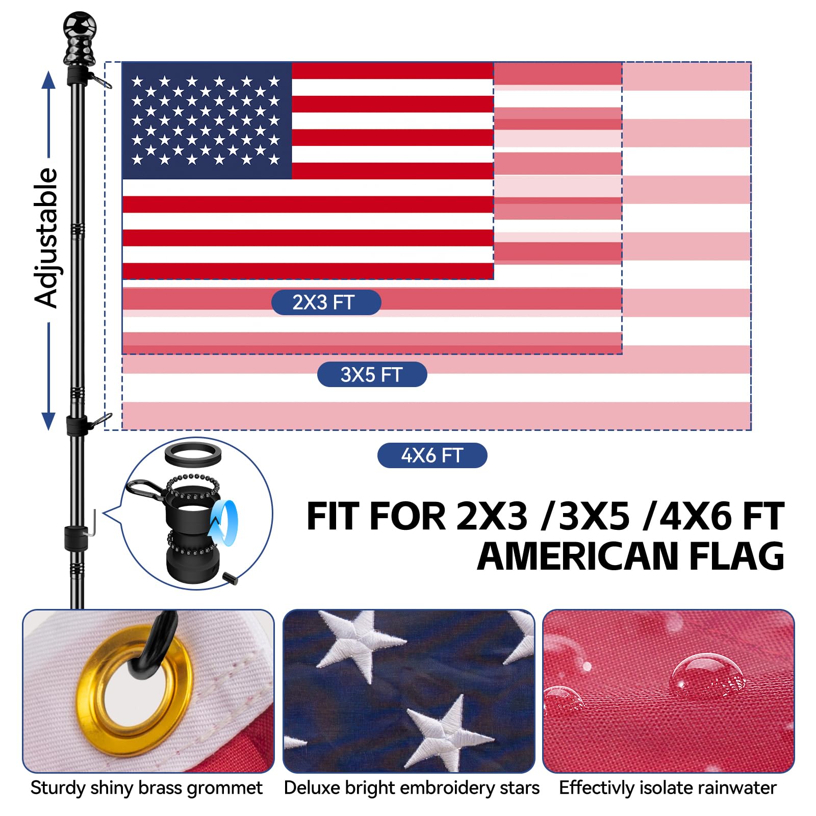 LYNSHION pole and flag beside door showing scale and easy installation benefit