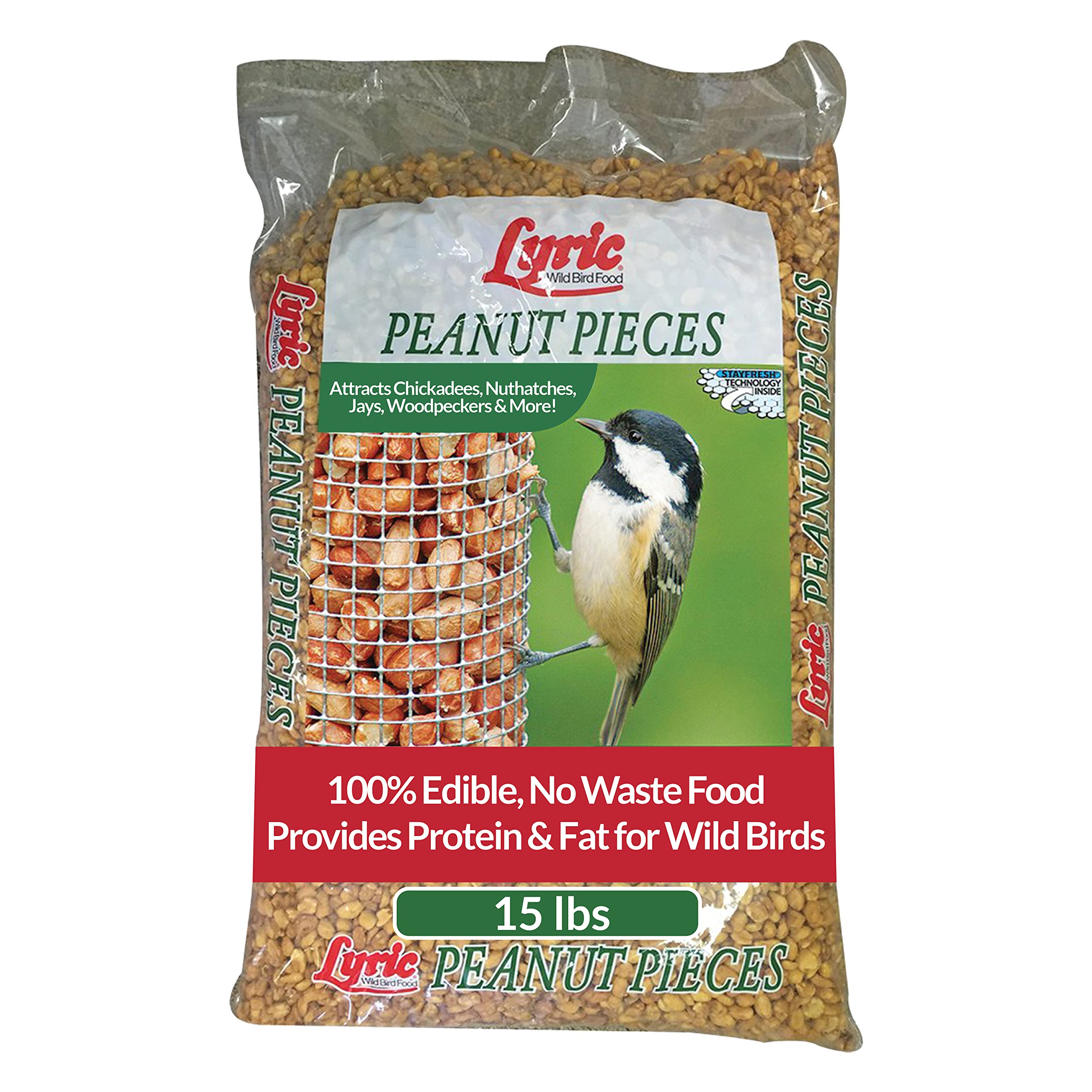 Lyric front packaging 15 lb bag shows product and attracts birds